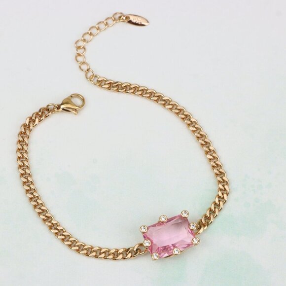 " Elegant Pink Crystal Rose Gold Bracelet with Adjustable Chain, XPBL0796 - Picture 3 of 12